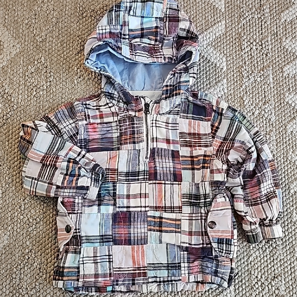 GAP Plaid Patchwork Hooded Pullover Jacket Toddler 3 Years